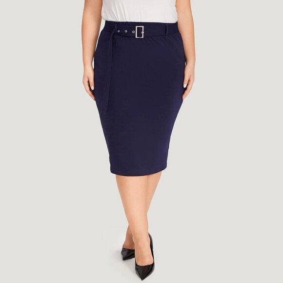 BloomChic Dresses & Skirts - BloomChic Blue Plain Belted Split Hem Skinny Skirt
